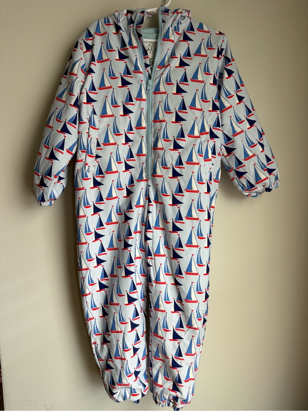 Rachel Riley Kids Sailboat All-in-One Hooded Raincoat / Snowsuit (Size 4Y)